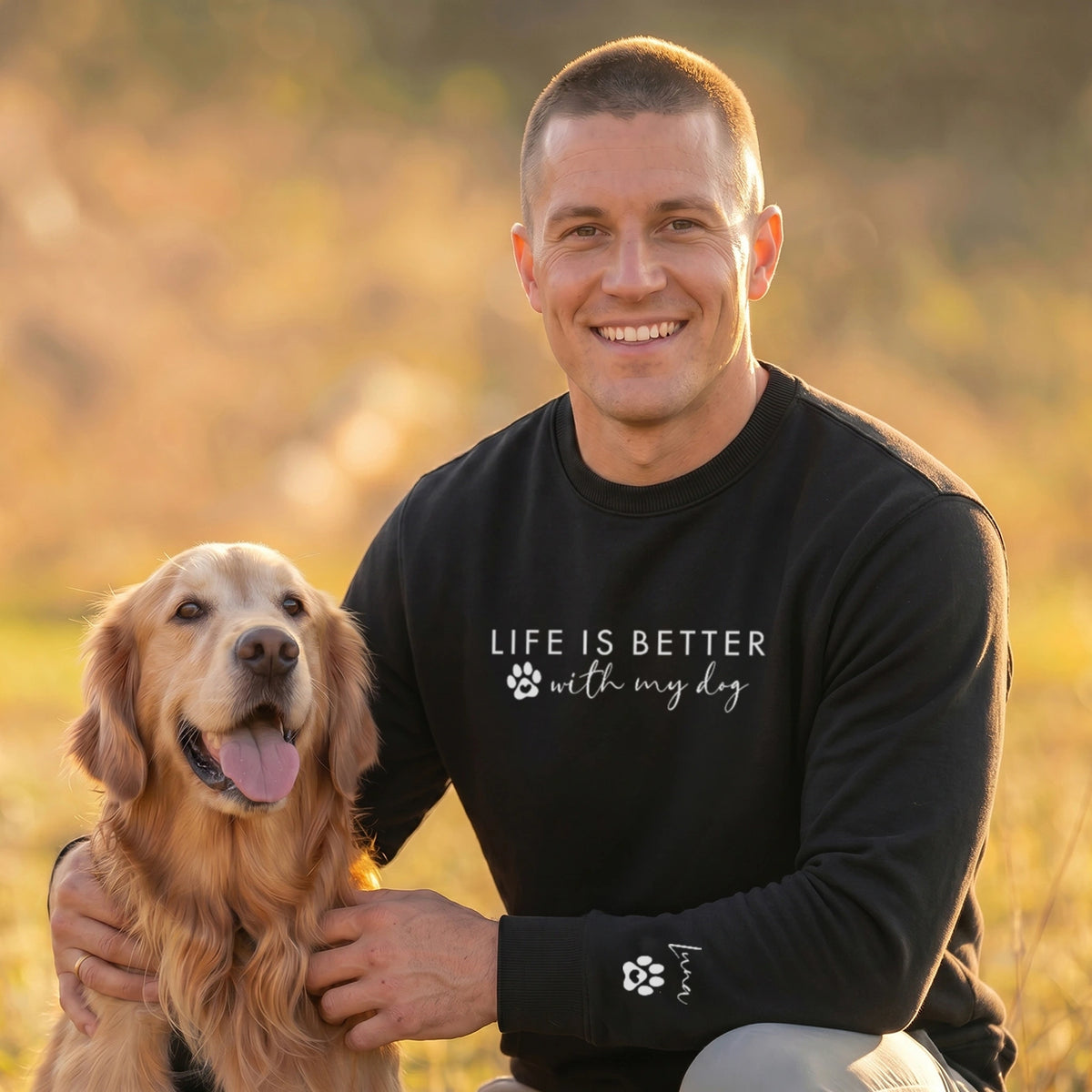 Personalized Sweater "Life is better with my dogs" with Sleeve Print