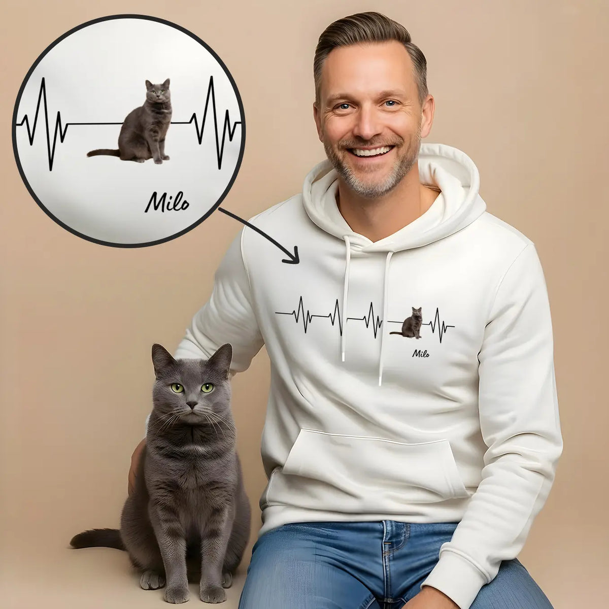 Personalized Hoodie "Heartbeat Cat Photo"