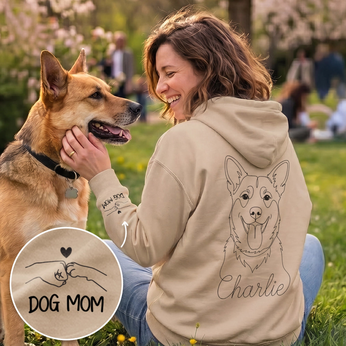 Personalisierter Hoodie "Dog Mama" mit Ärmeldruck – personalisiertes Geschenk