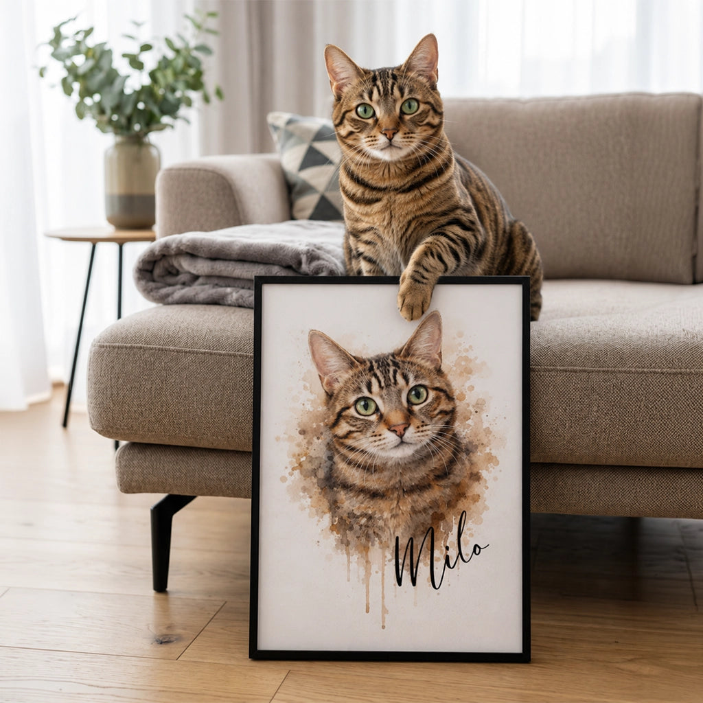 Personalisiertes Poster Katze "Wasserfarben" – personalisiertes Geschenk