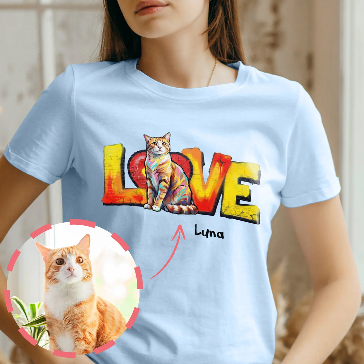 Personalisiertes T-Shirt "LOVE" Katze – personalisiertes Geschenk