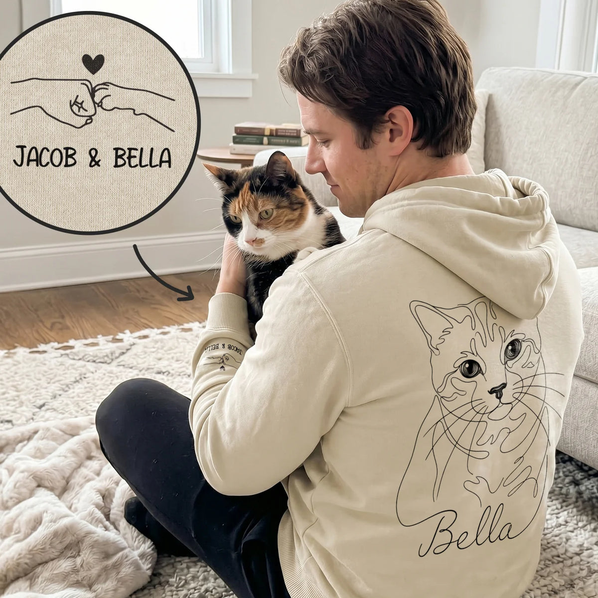 Personalisierter Hoodie "Cat Dad" mit Ärmeldruck – personalisiertes Geschenk