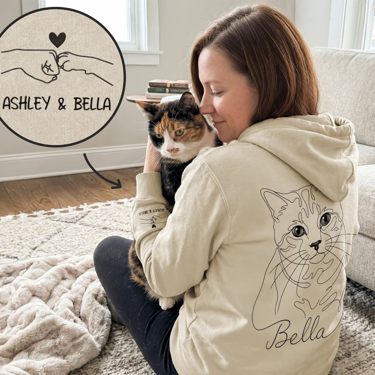 Personalisierter Hoodie "Cat Mom" mit Ärmeldruck – personalisiertes Geschenk
