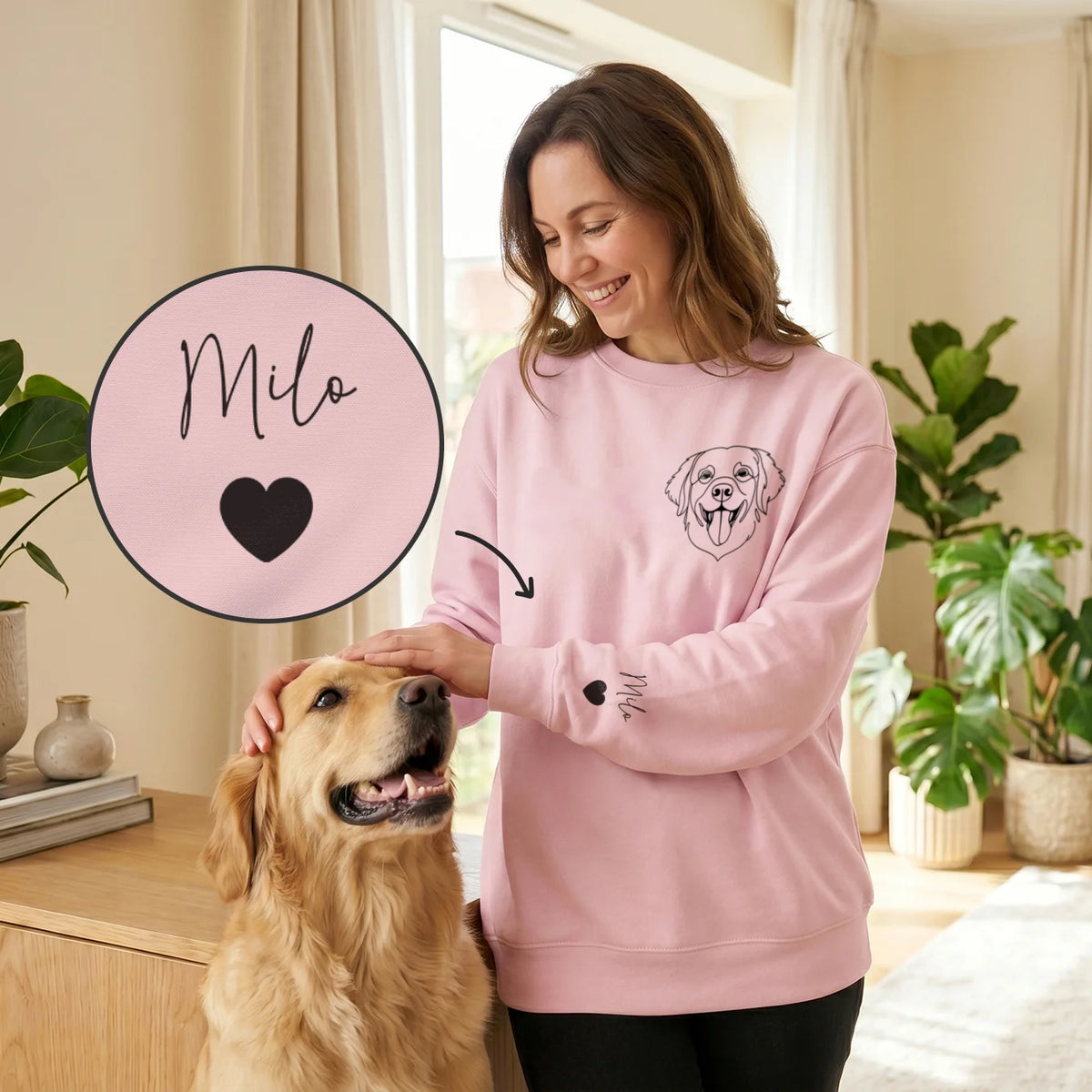 Personalisierter Sweater "Haustier Line Art" mit Ärmeldruck – personalisiertes Geschenk