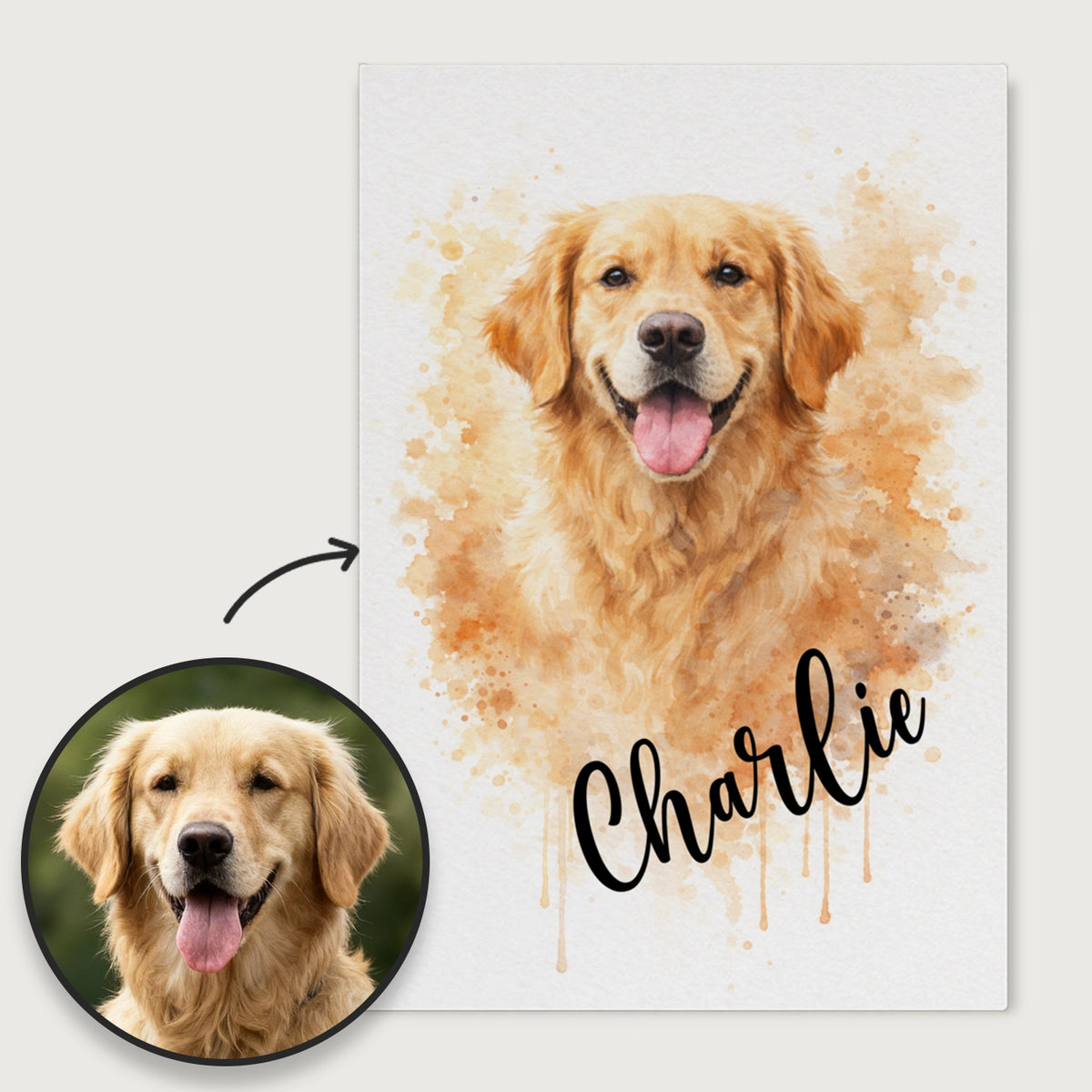 Personalisierte Leinwand "Wasserfarben Hund" – personalisiertes Geschenk