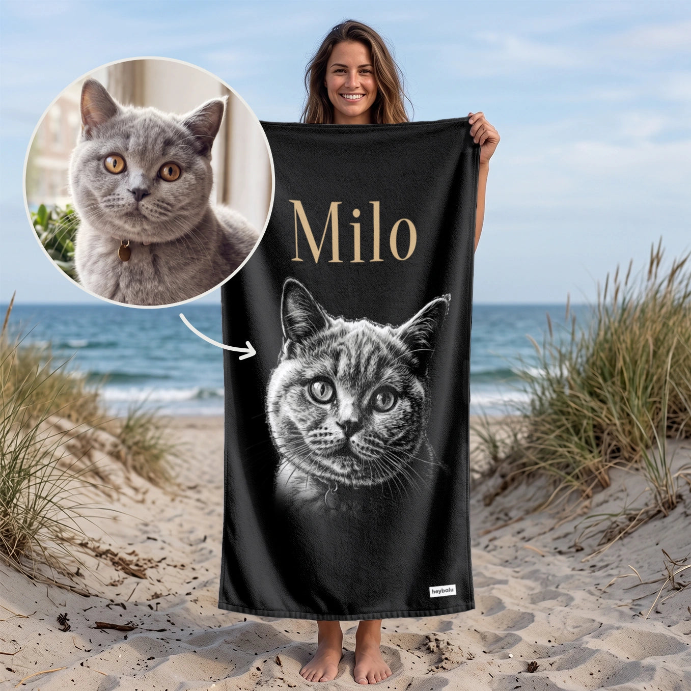 Personalized Beach Towel "Retro Cat"