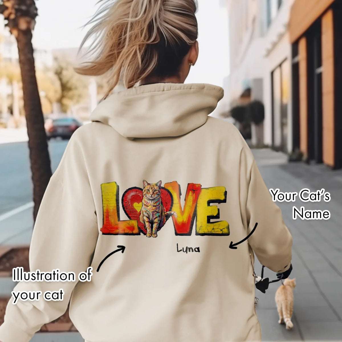 Personalisierter Hoodie Katze "LOVE" – personalisiertes Geschenk