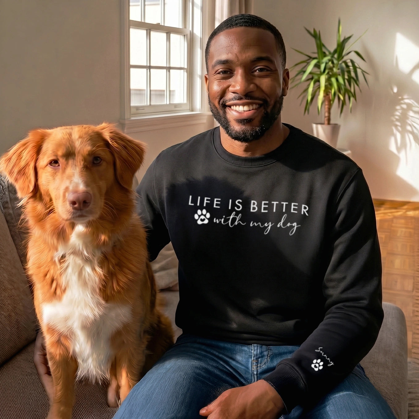 Personalized Sweater "Life is better with my dogs" with Sleeve Print