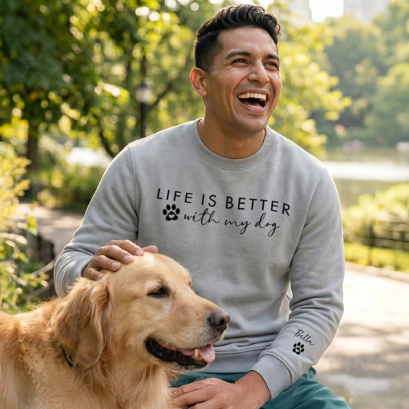 Personalized Sweater "Life is better with my dogs" with Sleeve Print