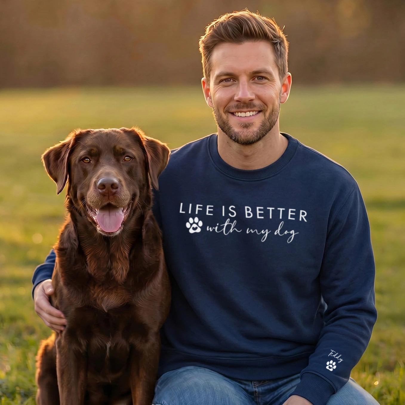 Personalized Sweater "Life is better with my dogs" with Sleeve Print