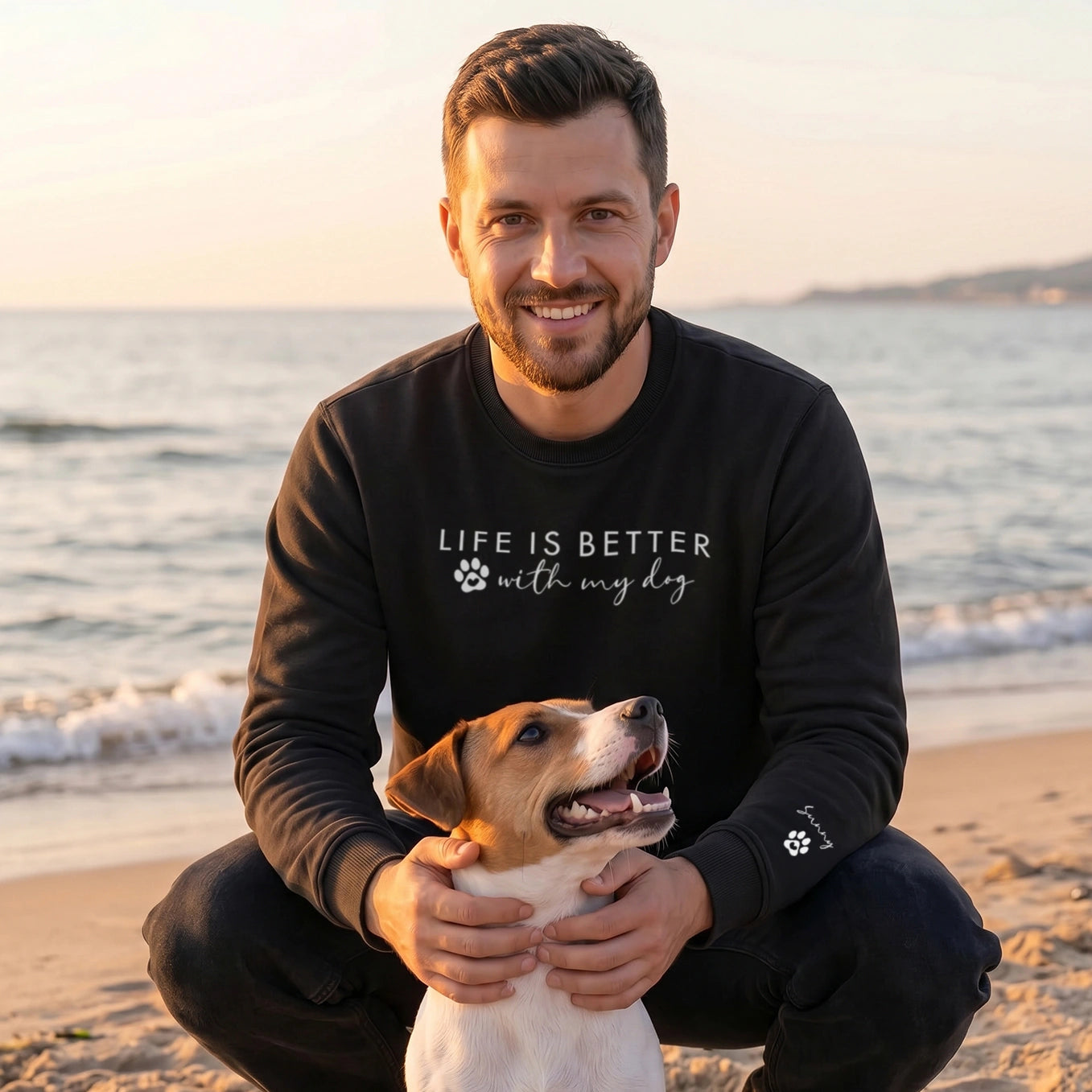 Personalized Sweater "Life is better with my dogs" with Sleeve Print