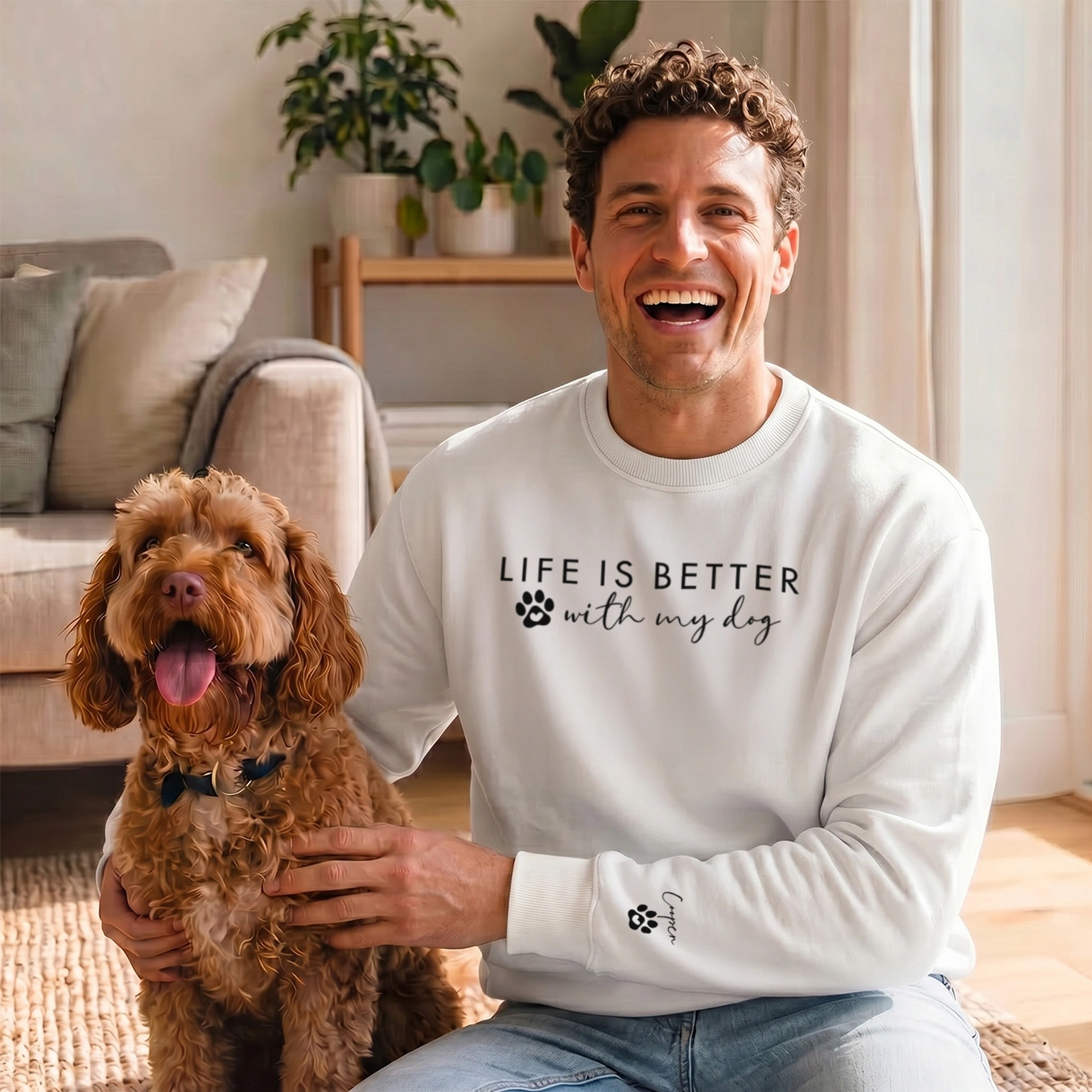 Personalized Sweater "Life is better with my dogs" with Sleeve Print