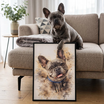 Portrait de chien « Aquarelle » personnalisé comme cadeau pour les amoureux des chiens : portrait aquarelle de bouledogue français avec prénom – hey balu market_france