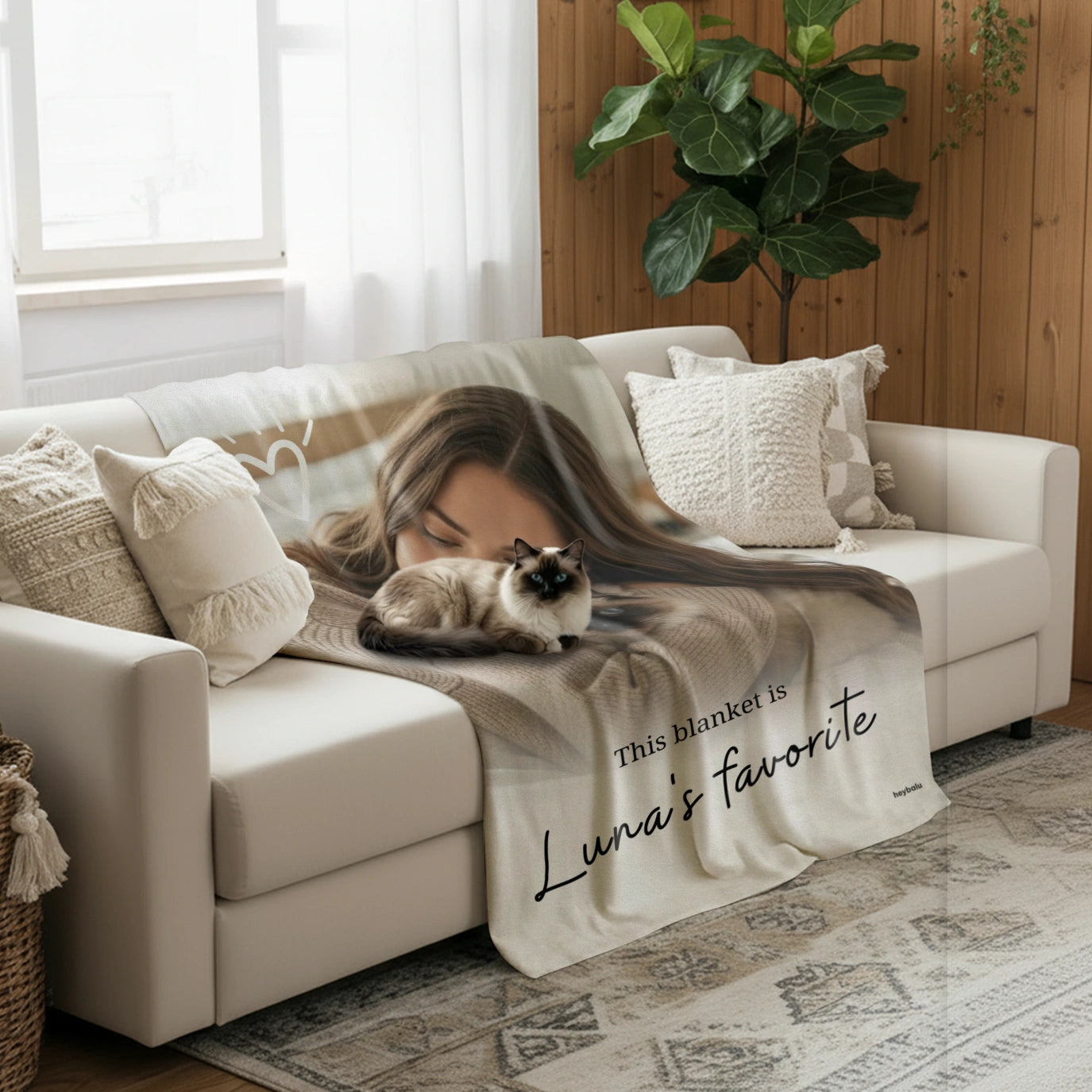 Personalized Cuddle Blanket "Cat Photo & Text"