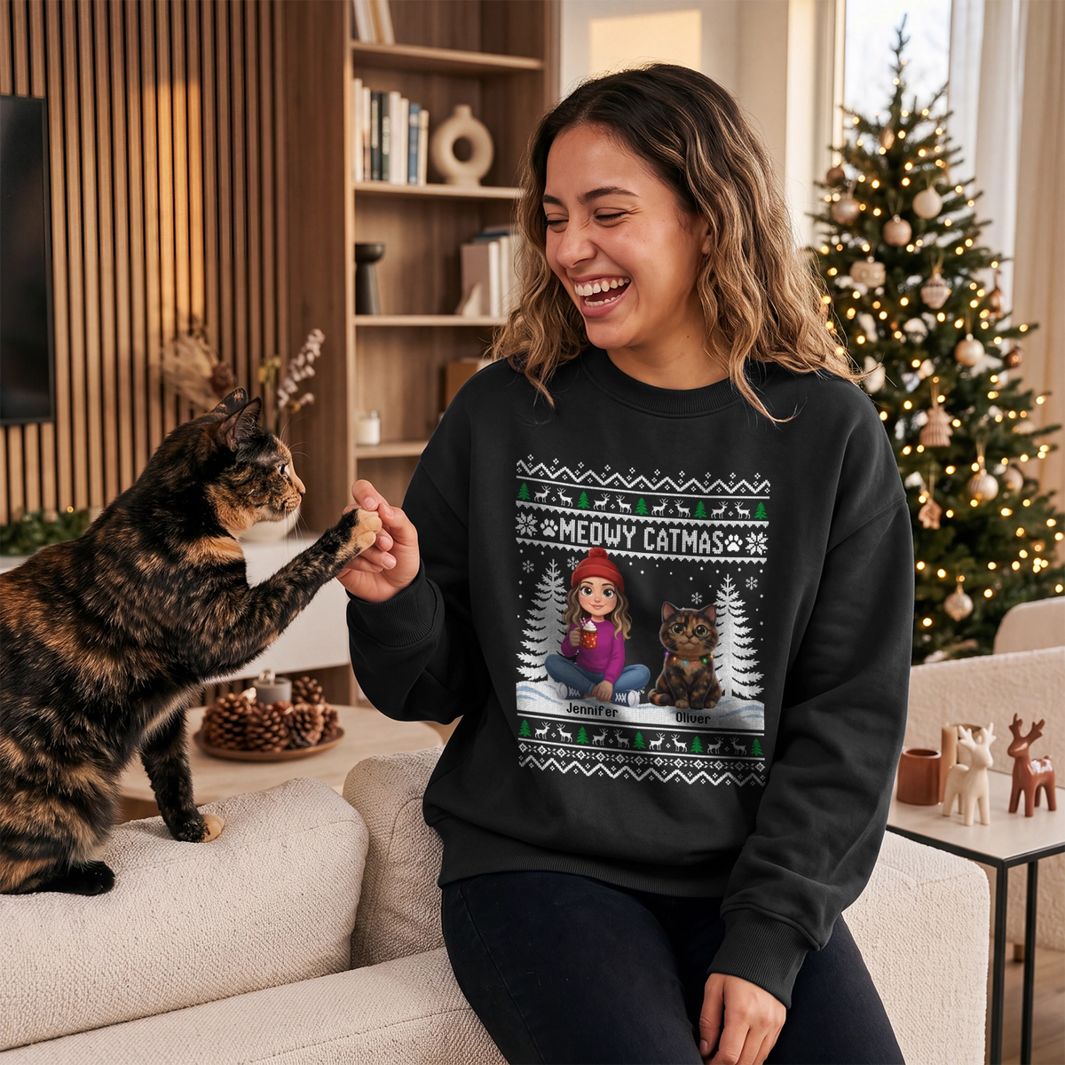 Personalized Sweater "Christmas Cartoon Cat"