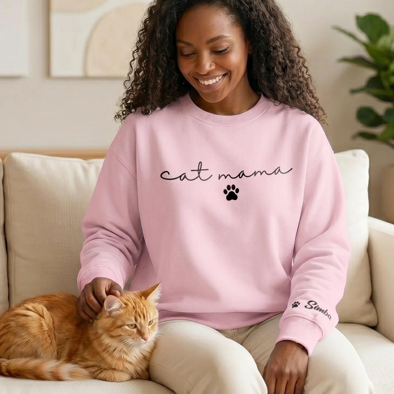 Personalized Sweater "Cat mama" with Sleeve Print