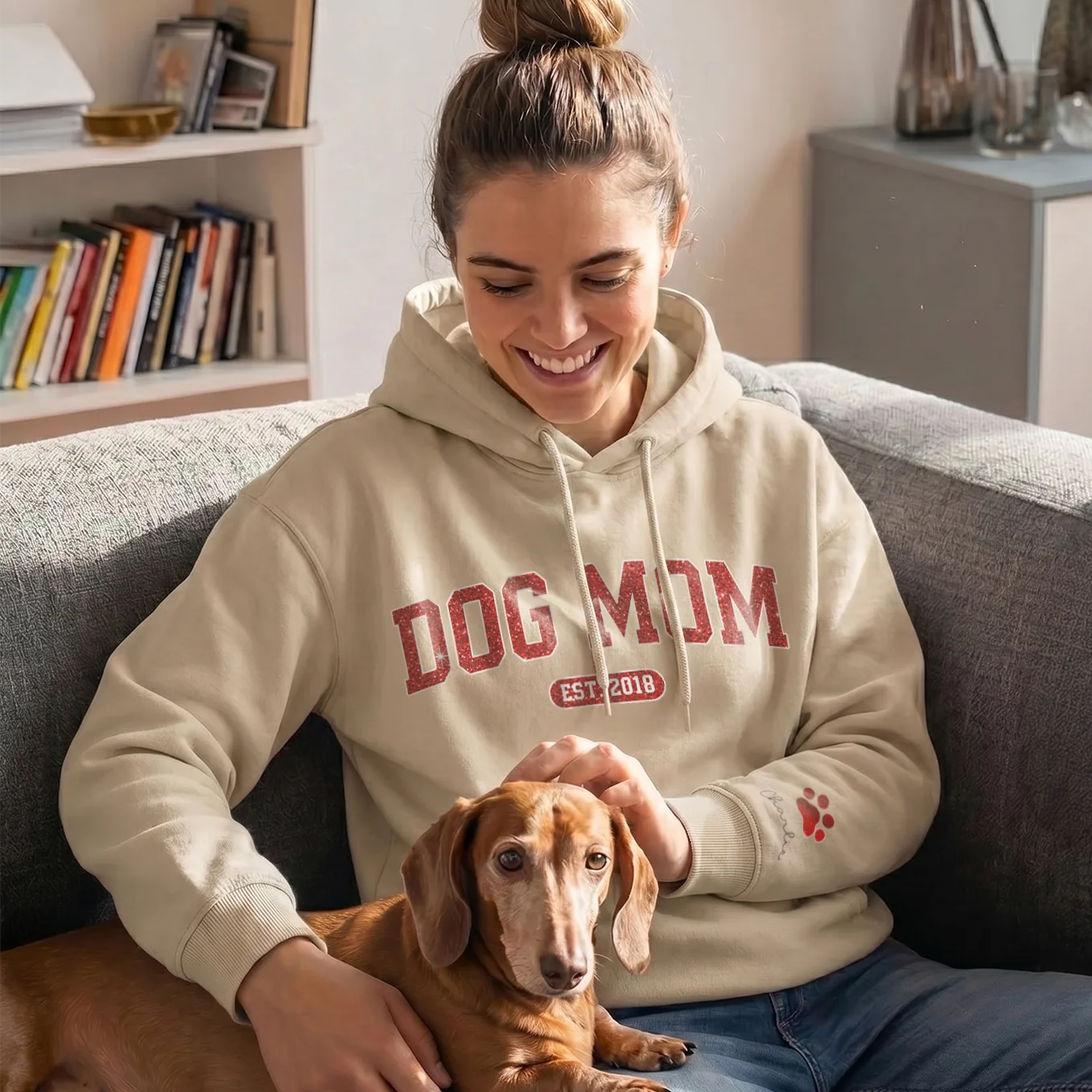 Personalized "Dog Mom Year" Hoodie with Sleeve Print