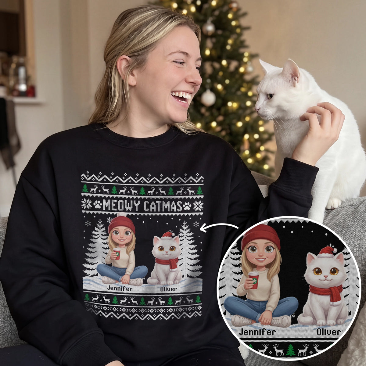 Personalized Sweater "Christmas Cartoon Cat"