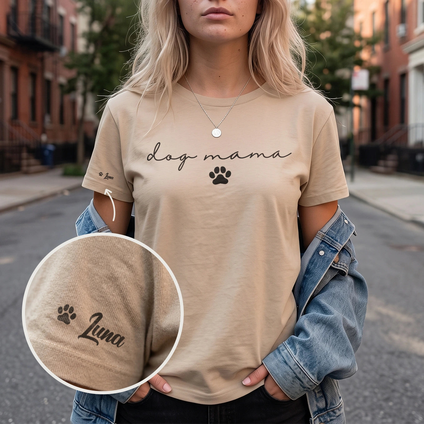 Personalized T-Shirt with Sleeve Print "Dog Mama"