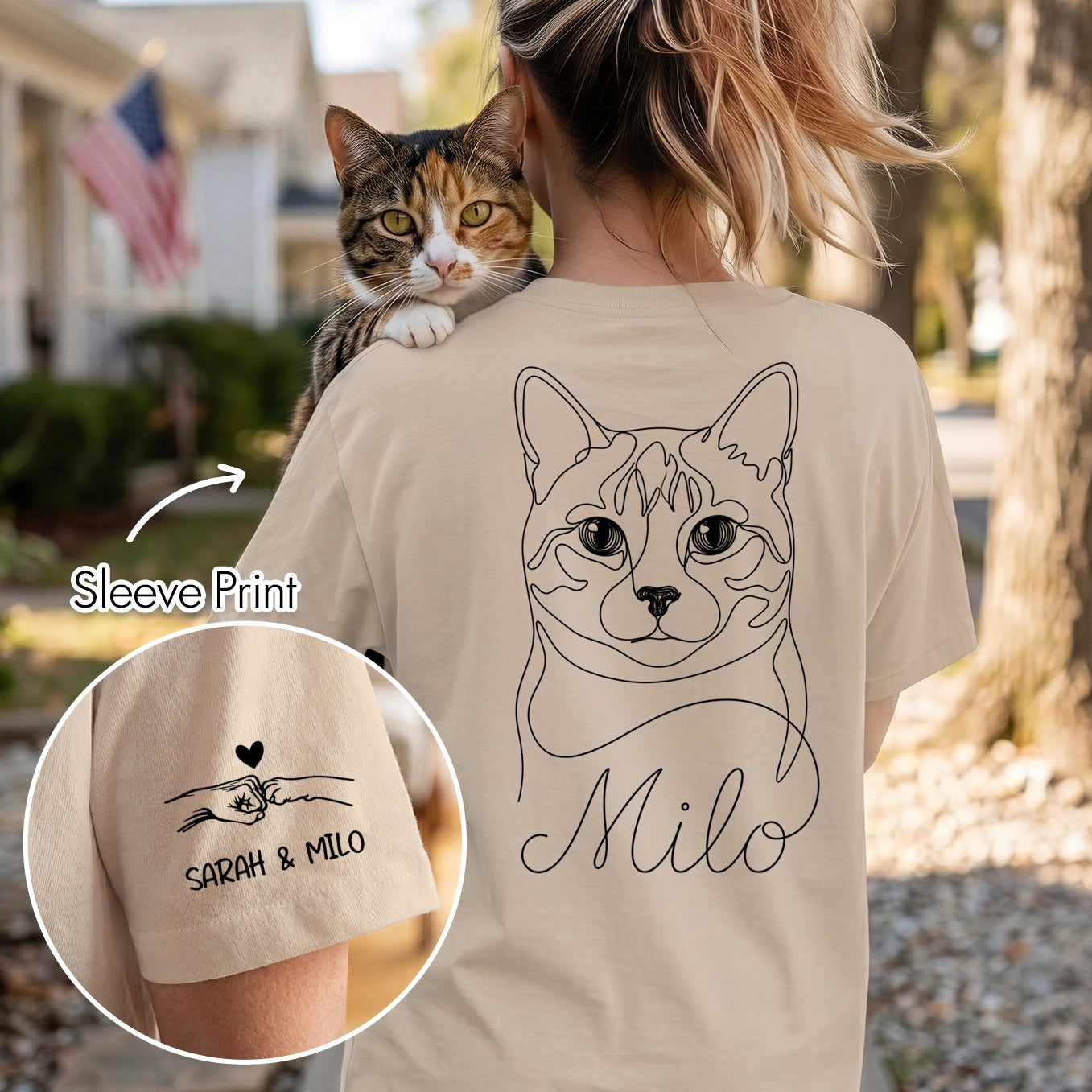 Personalized Shirt "Cat Mom" with Sleeve Print