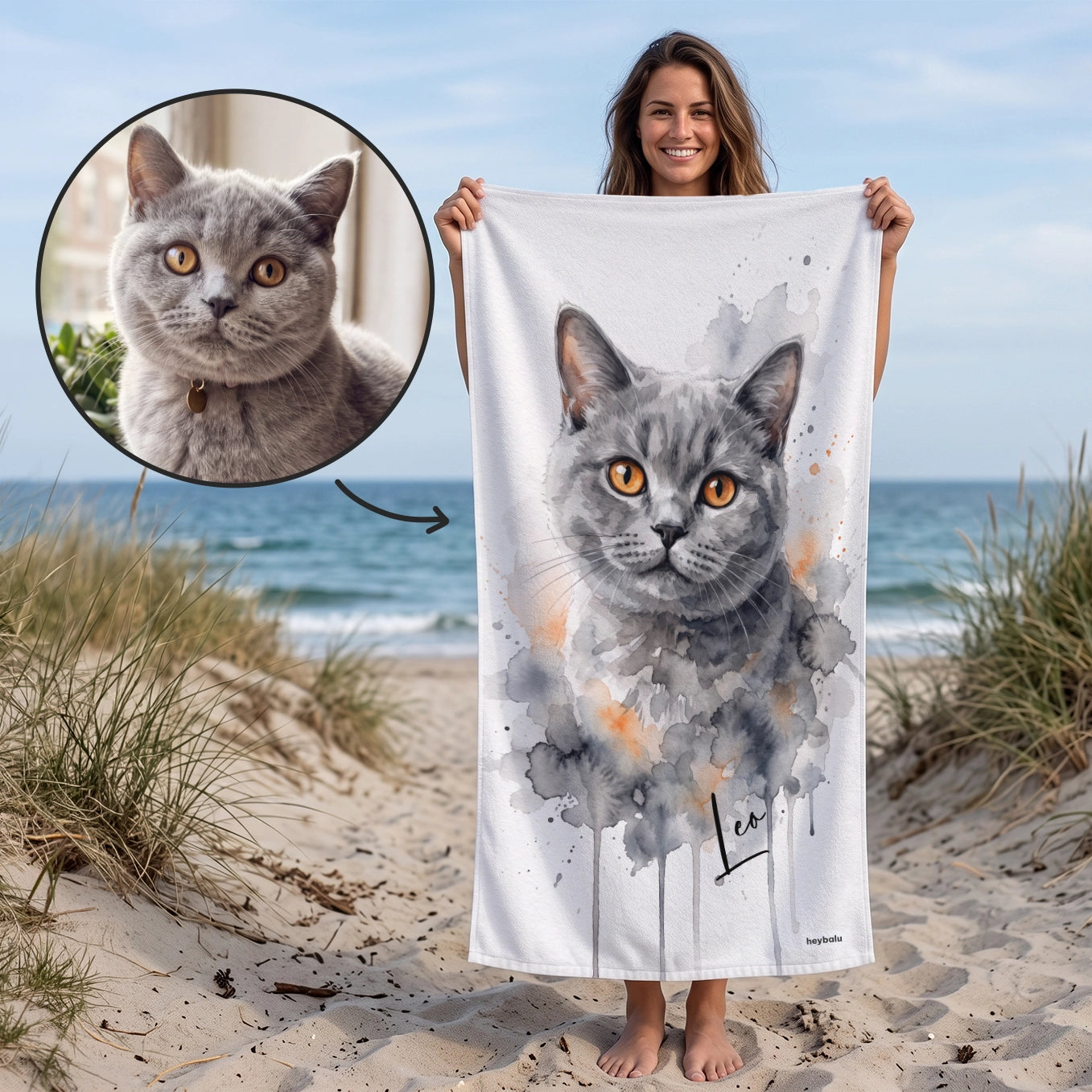 Personalized Towel "Watercolor Cat"