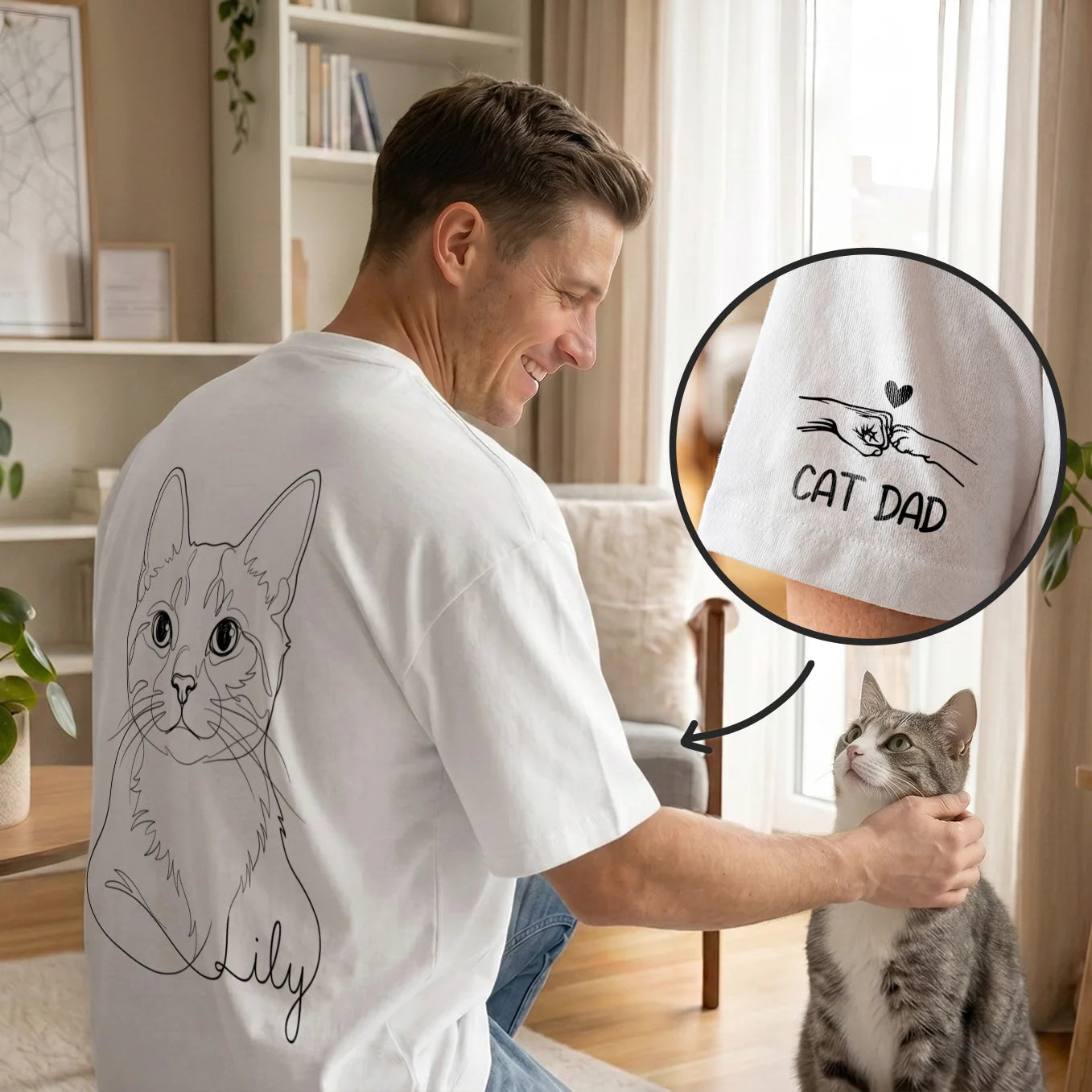 Personalized Oversized Shirt "Cat Dad" with Sleeve Print