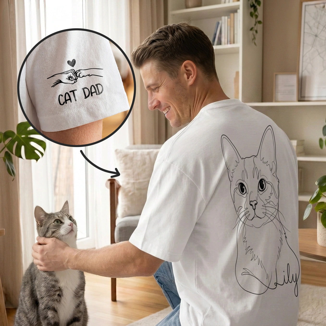 Personalized Shirt "Cat Dad" with Sleeve Print