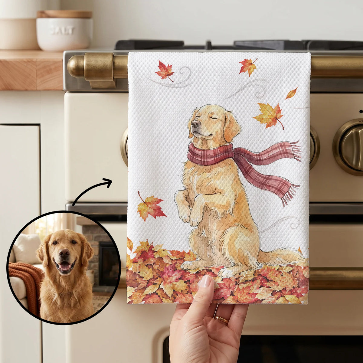 Personalized Kitchen Towel "Pet Photo Autumn"
