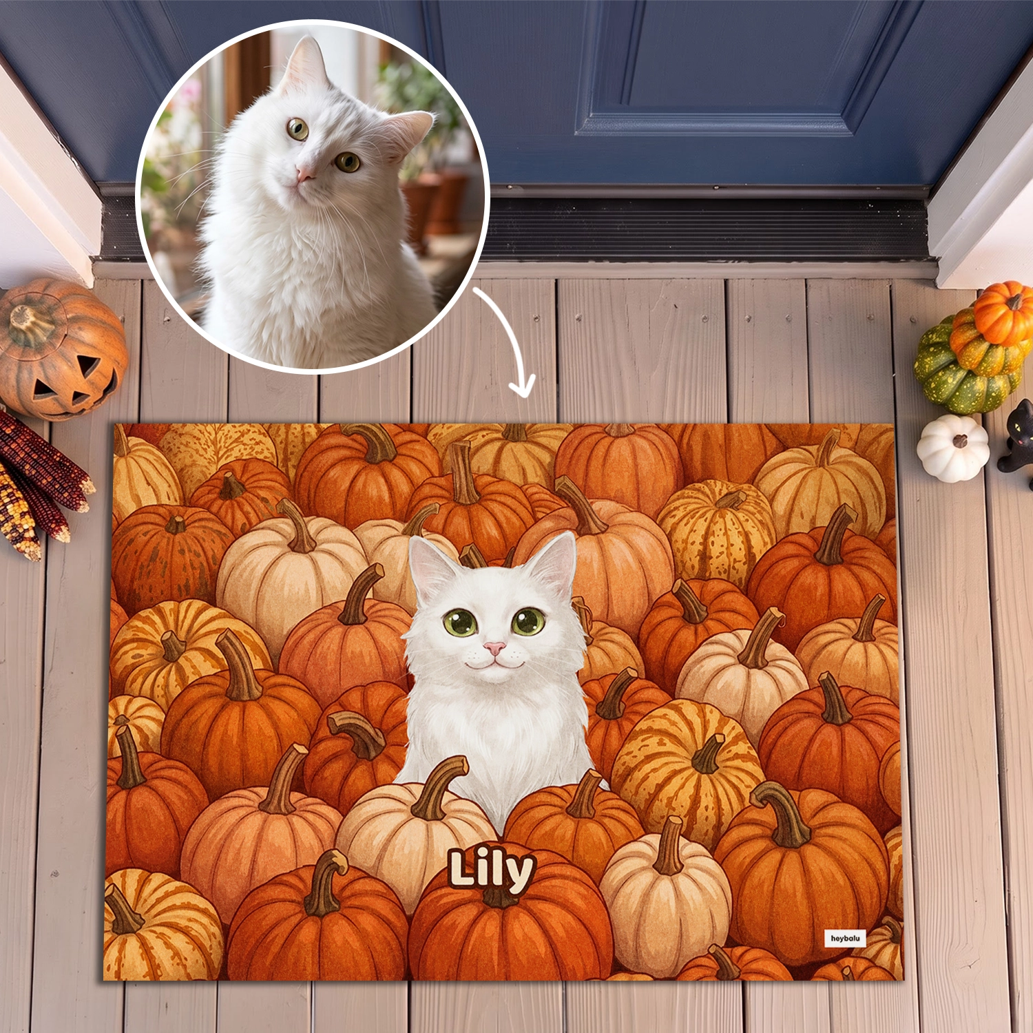 Personalized Doormat "Cats in the Pumpkin Field"