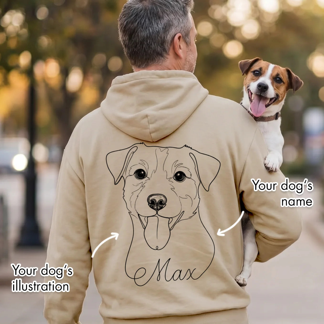 Personalized "Dog Dad" Hoodie with Sleeve Print & Backprint