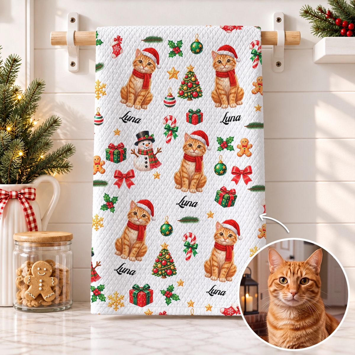 Personalized Kitchen Towel "Christmas Cat"