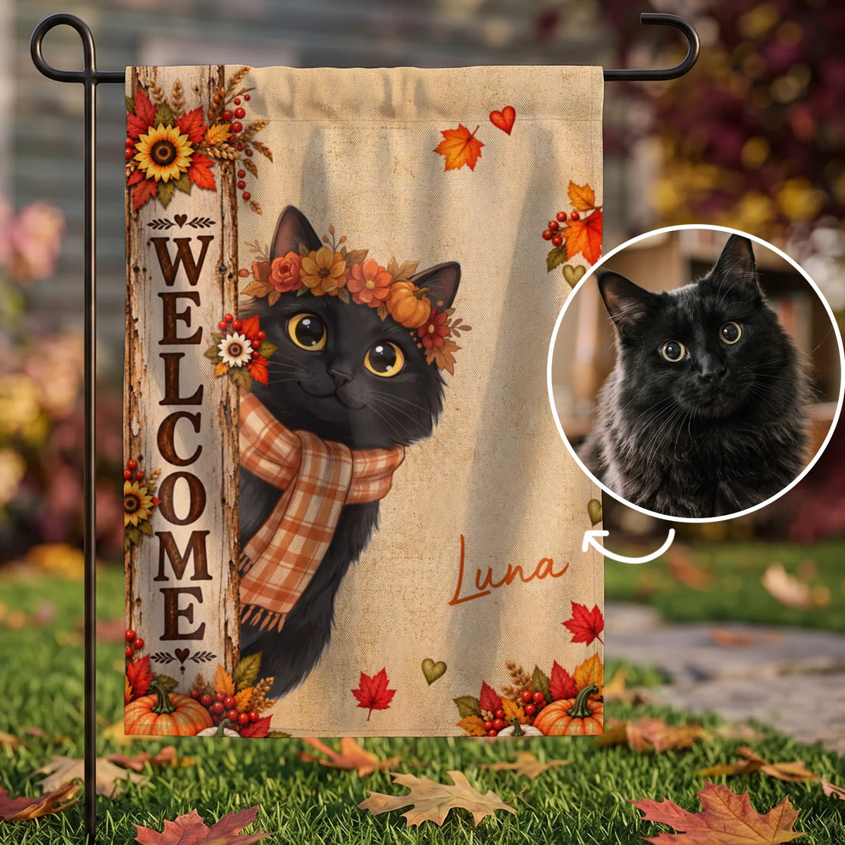 Personalized Flag "Fall Cat Welcome"