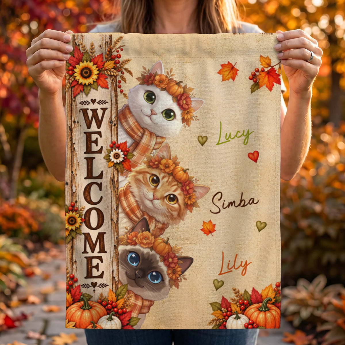 Personalized Flag "Fall Cat Welcome"