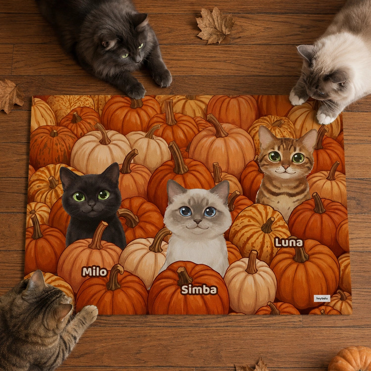 Personalized Doormat "Cats in the Pumpkin Field"