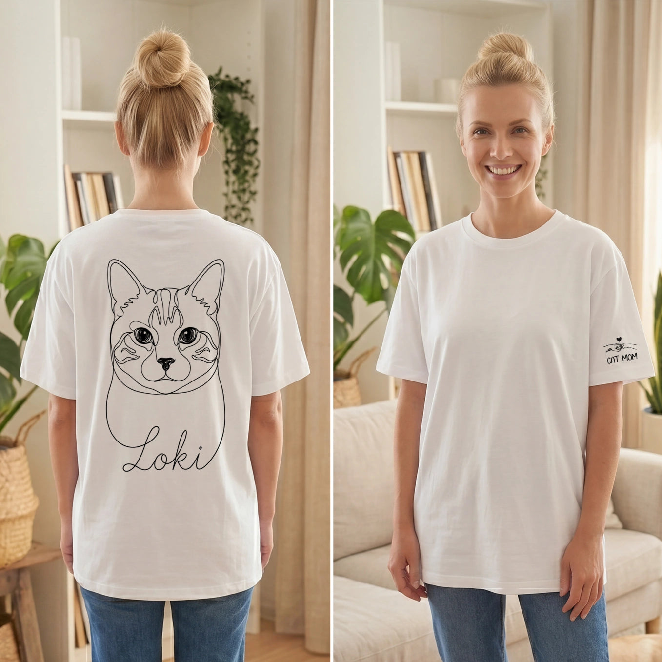 Personalized Shirt "Cat Mom" with Sleeve Print