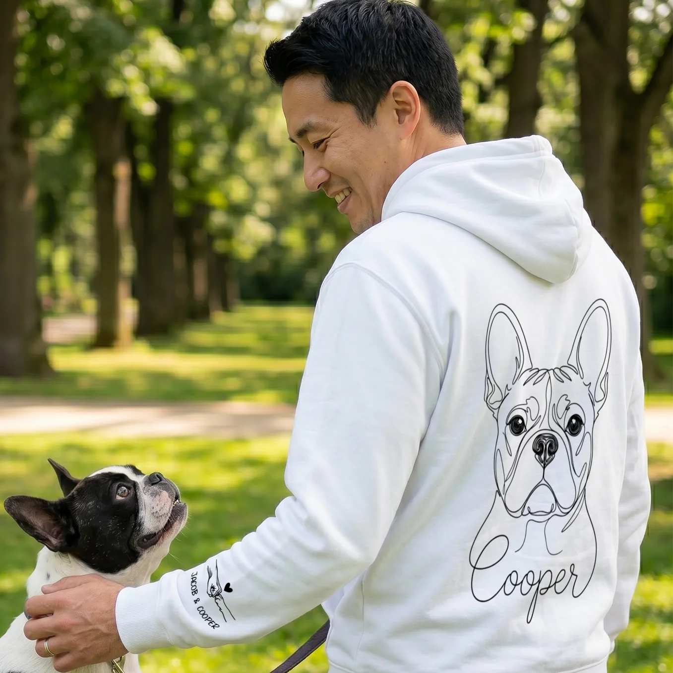 Personalized "Dog Dad" Hoodie with Sleeve Print & Backprint