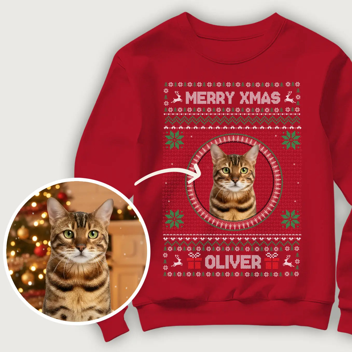 Personalized Christmas Sweater with Cat Photo