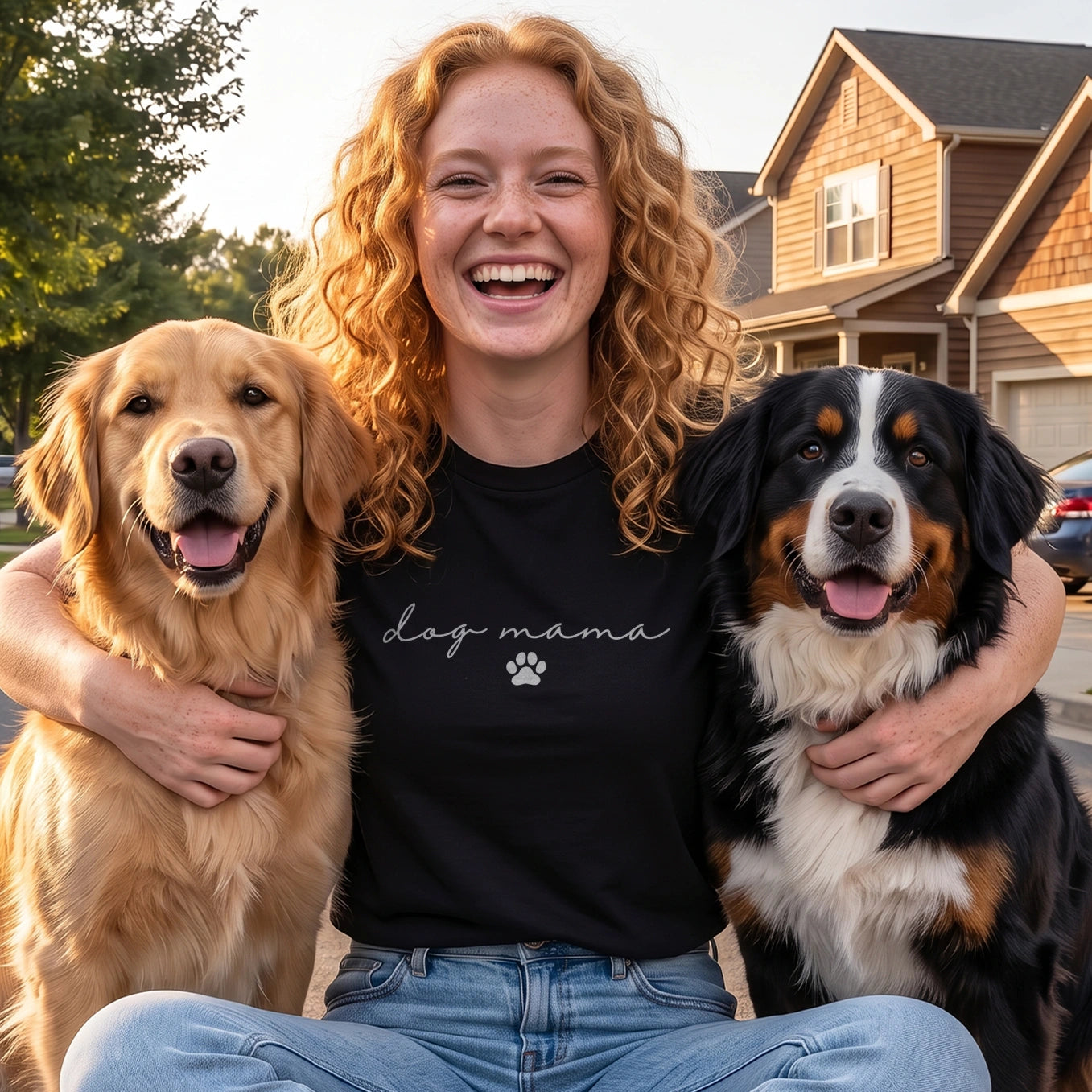 Personalized T-Shirt with Sleeve Print "Dog Mama"