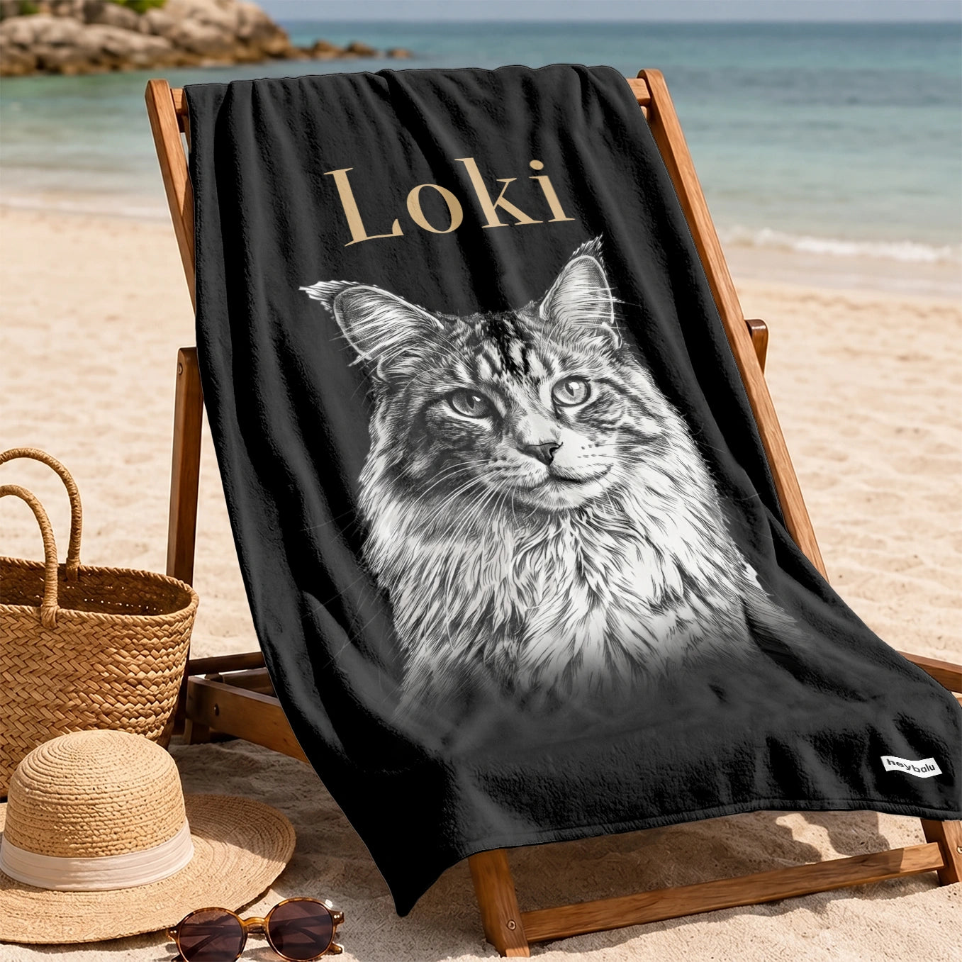 Personalized Beach Towel "Retro Cat"