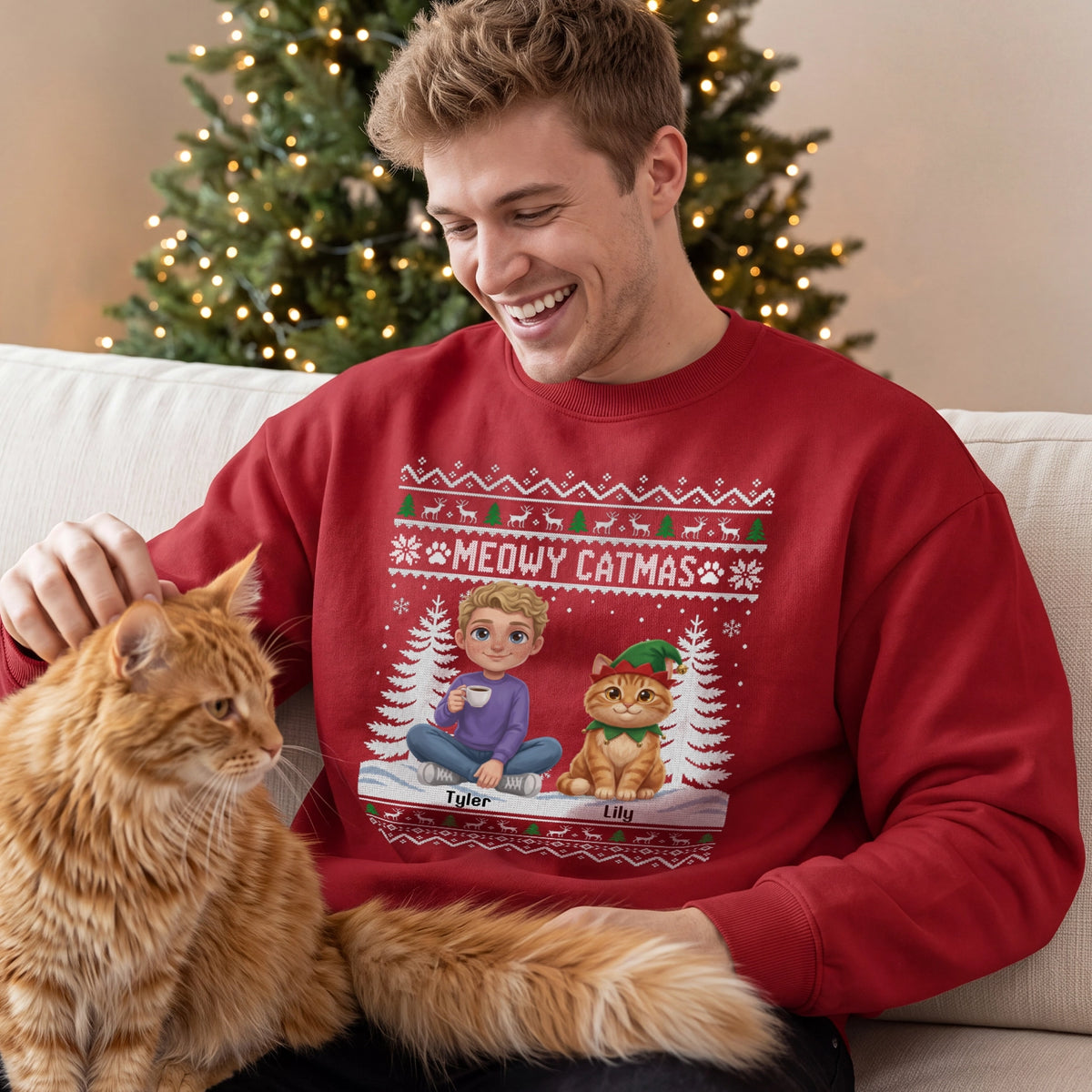 Personalized Sweater "Christmas Cartoon Cat"