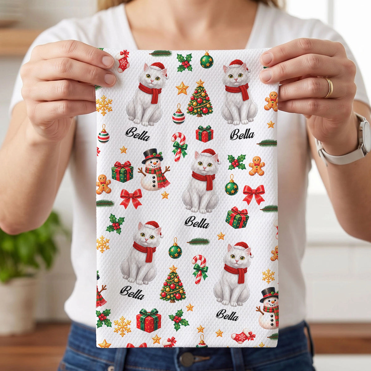 Personalized Kitchen Towel "Christmas Cat"