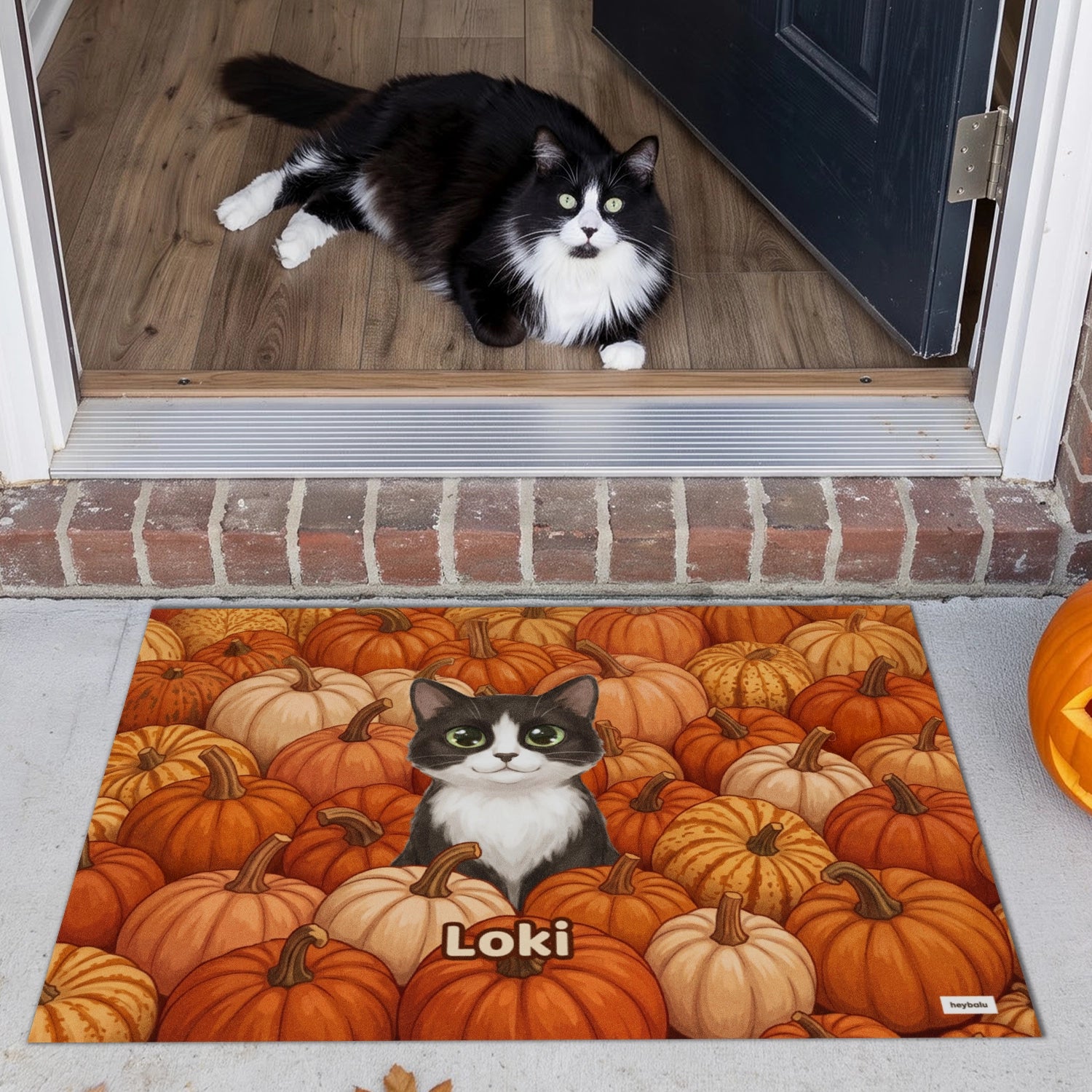 Personalized Doormat "Cats in the Pumpkin Field"