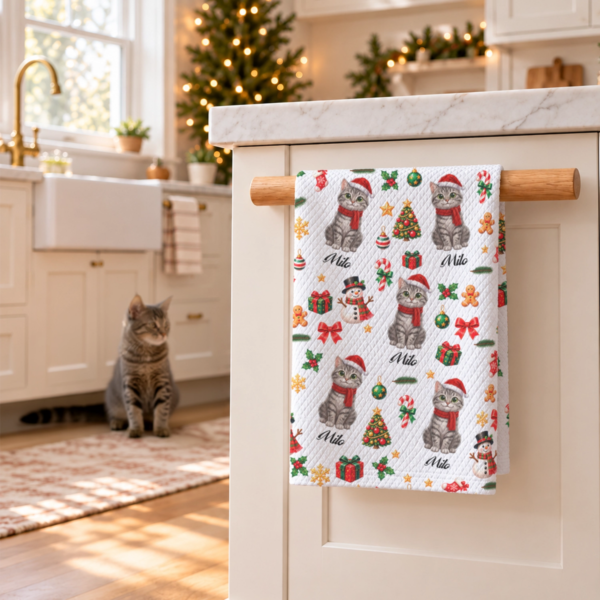 Personalized Kitchen Towel "Christmas Cat"