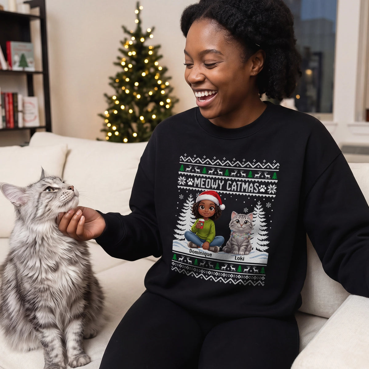 Personalized Sweater "Christmas Cartoon Cat"