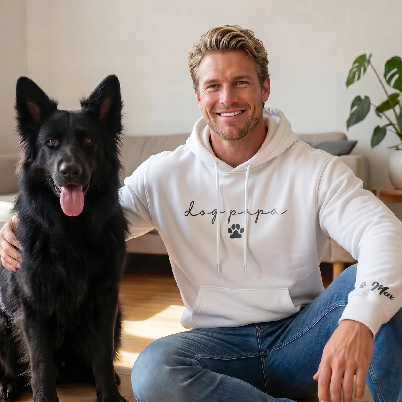 Personalized Hoodie "Dog Dad" with Sleeve Print