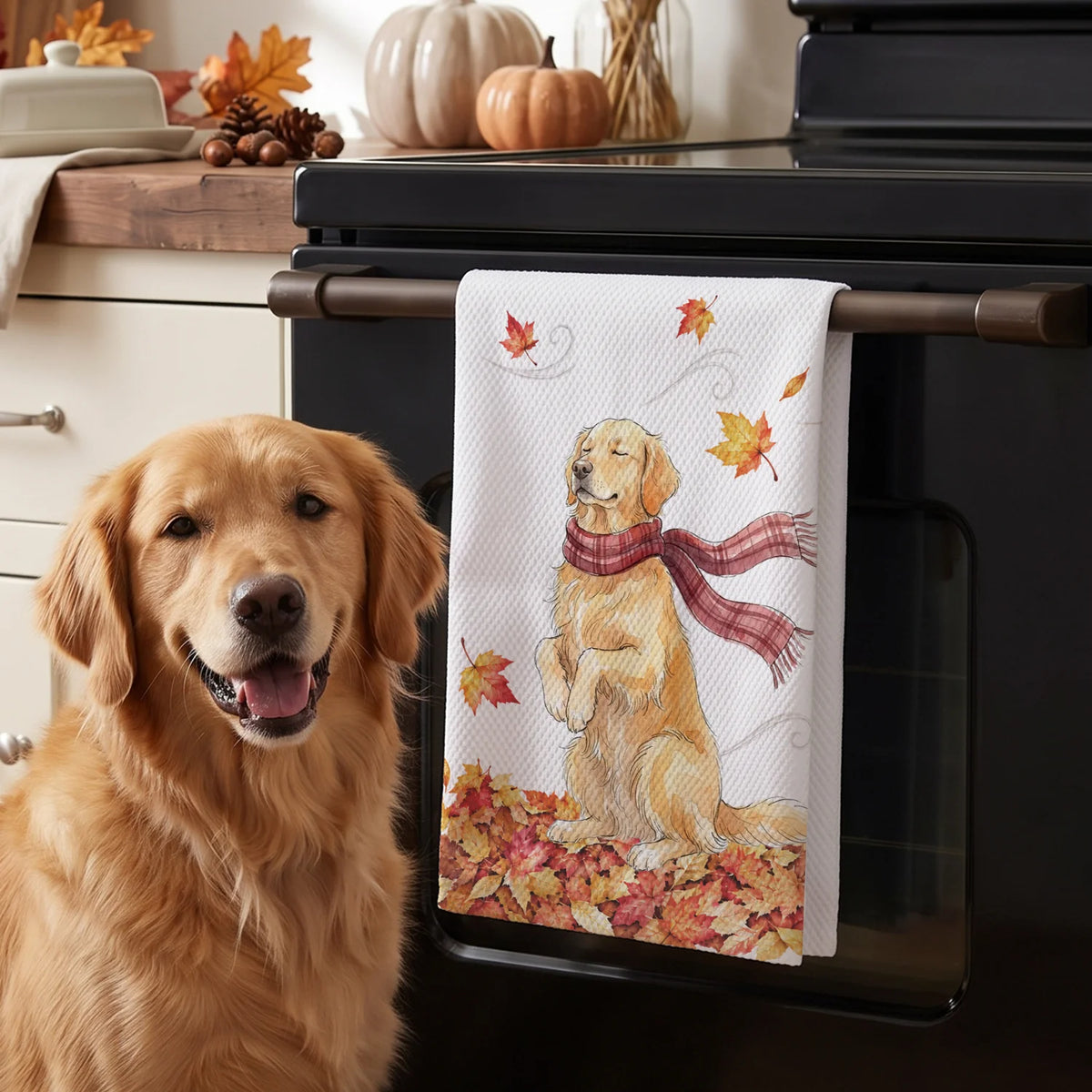 Personalized Kitchen Towel "Pet Photo Autumn"
