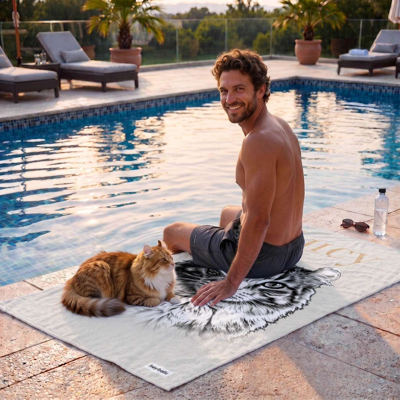 Personalized Beach Towel "Retro Cat"