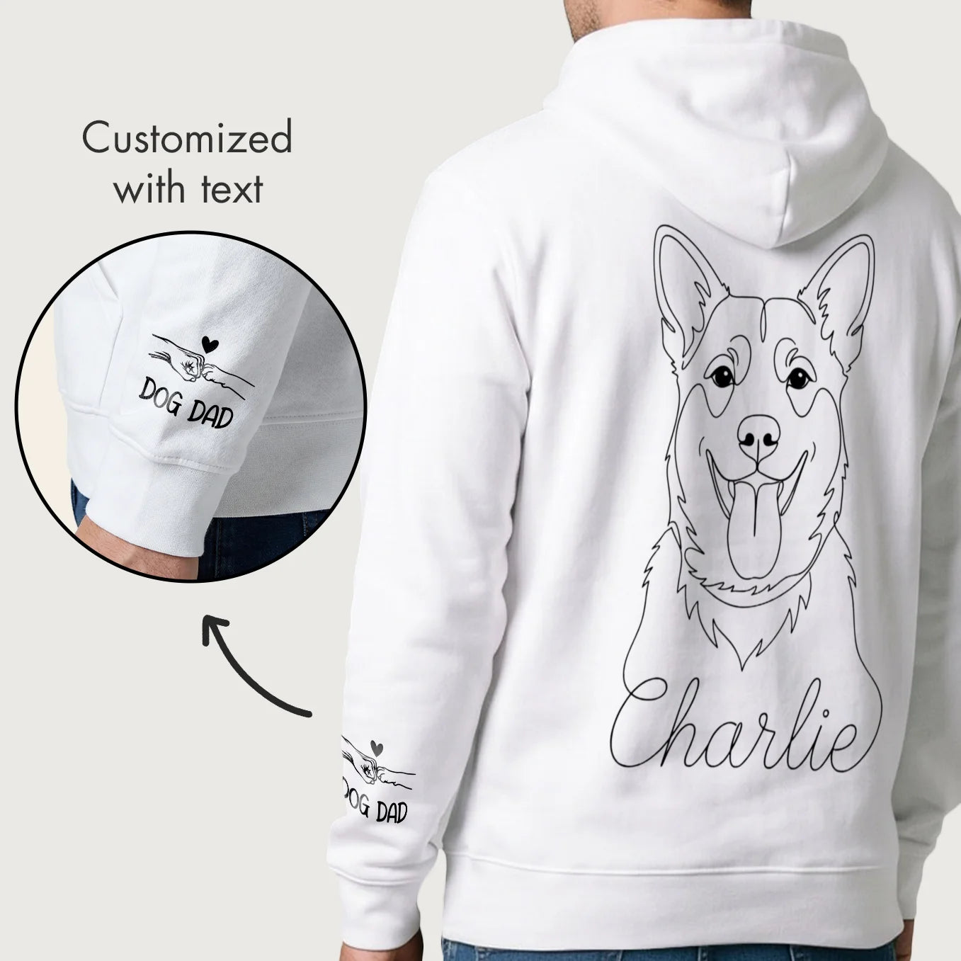 Personalized "Dog Dad" Hoodie with Sleeve Print & Backprint