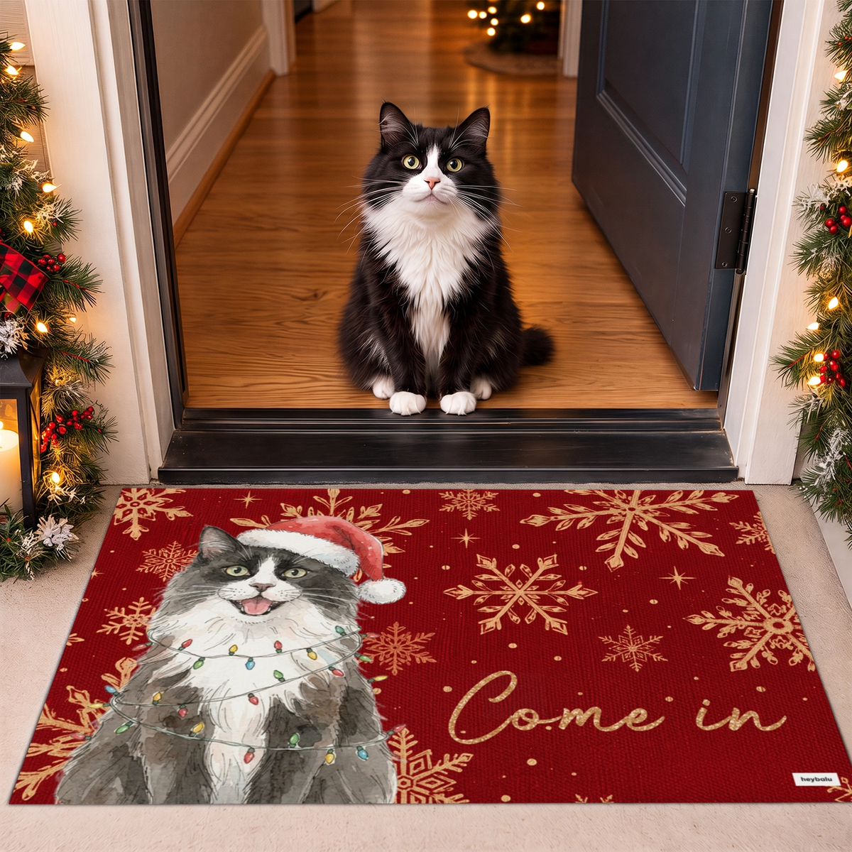 Personalized Doormat "Watercolor Cat Christmas"
