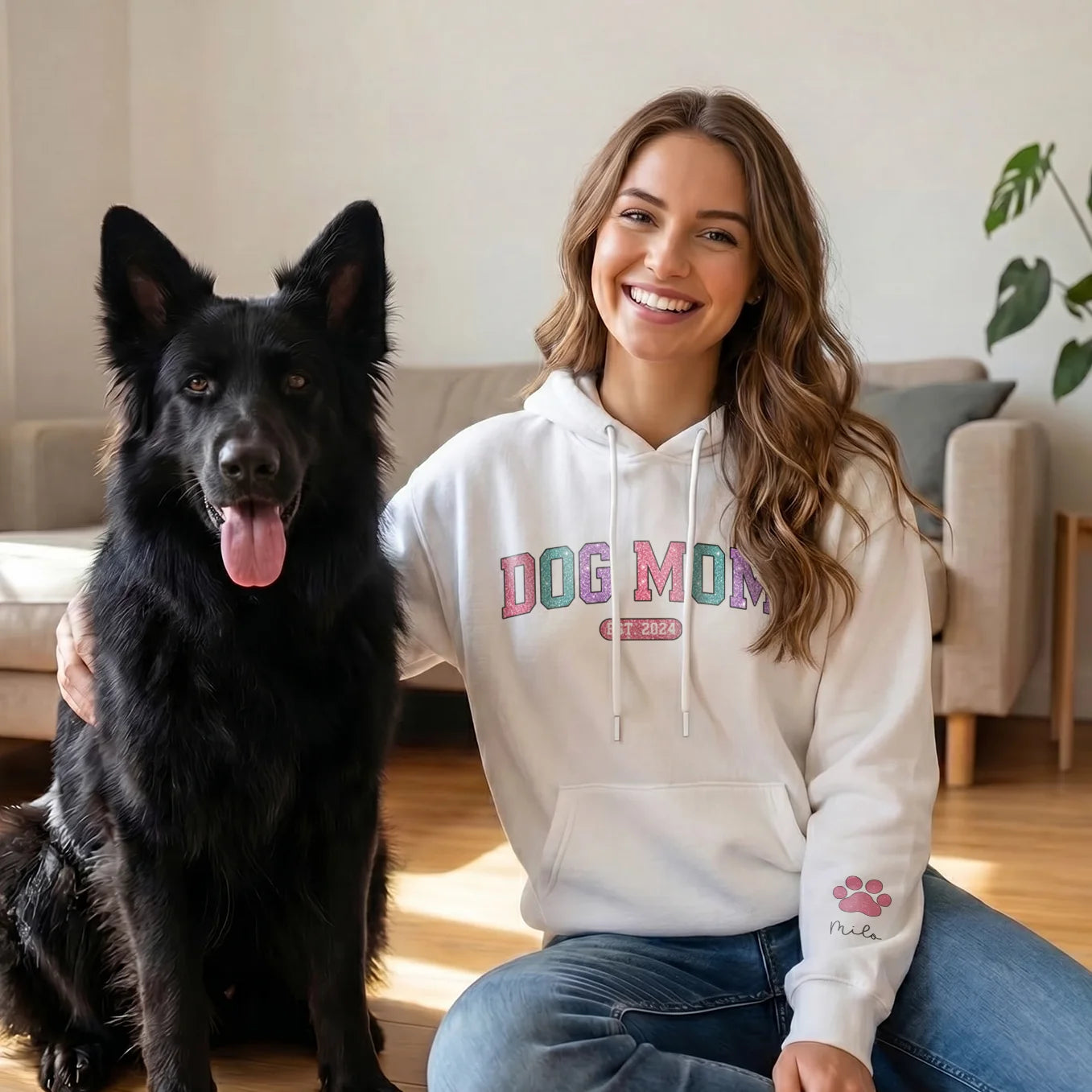 Personalized "Dog Mom Year" Hoodie with Sleeve Print